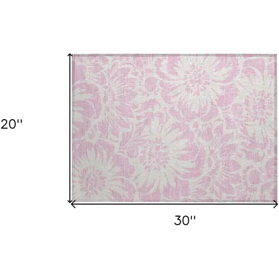 Pink and Ivory Floral Washable Non Skid Indoor Outdoor Area Rug Photo 3