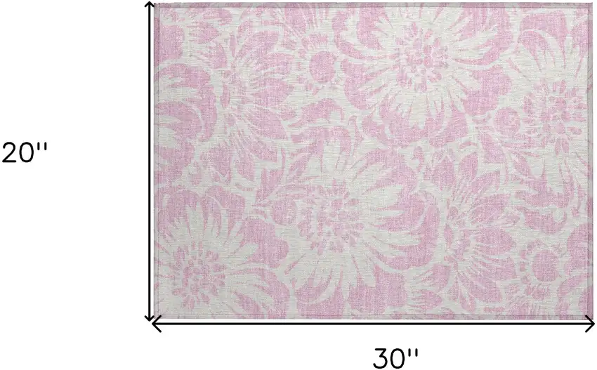 Pink and Ivory Floral Washable Non Skid Indoor Outdoor Area Rug Photo 3