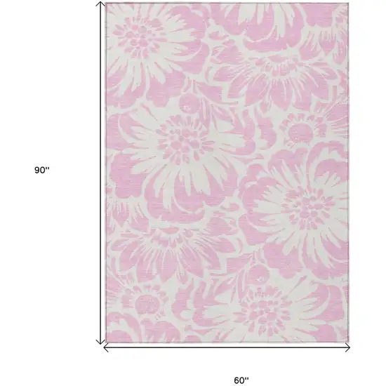 Pink and Ivory Floral Washable Non Skid Indoor Outdoor Area Rug Photo 3
