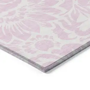 Photo of Pink and Ivory Floral Washable Non Skid Indoor Outdoor Area Rug