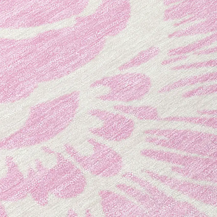 Pink and Ivory Floral Washable Non Skid Indoor Outdoor Area Rug Photo 8