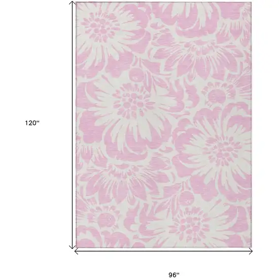 Pink and Ivory Floral Washable Non Skid Indoor Outdoor Area Rug Photo 3