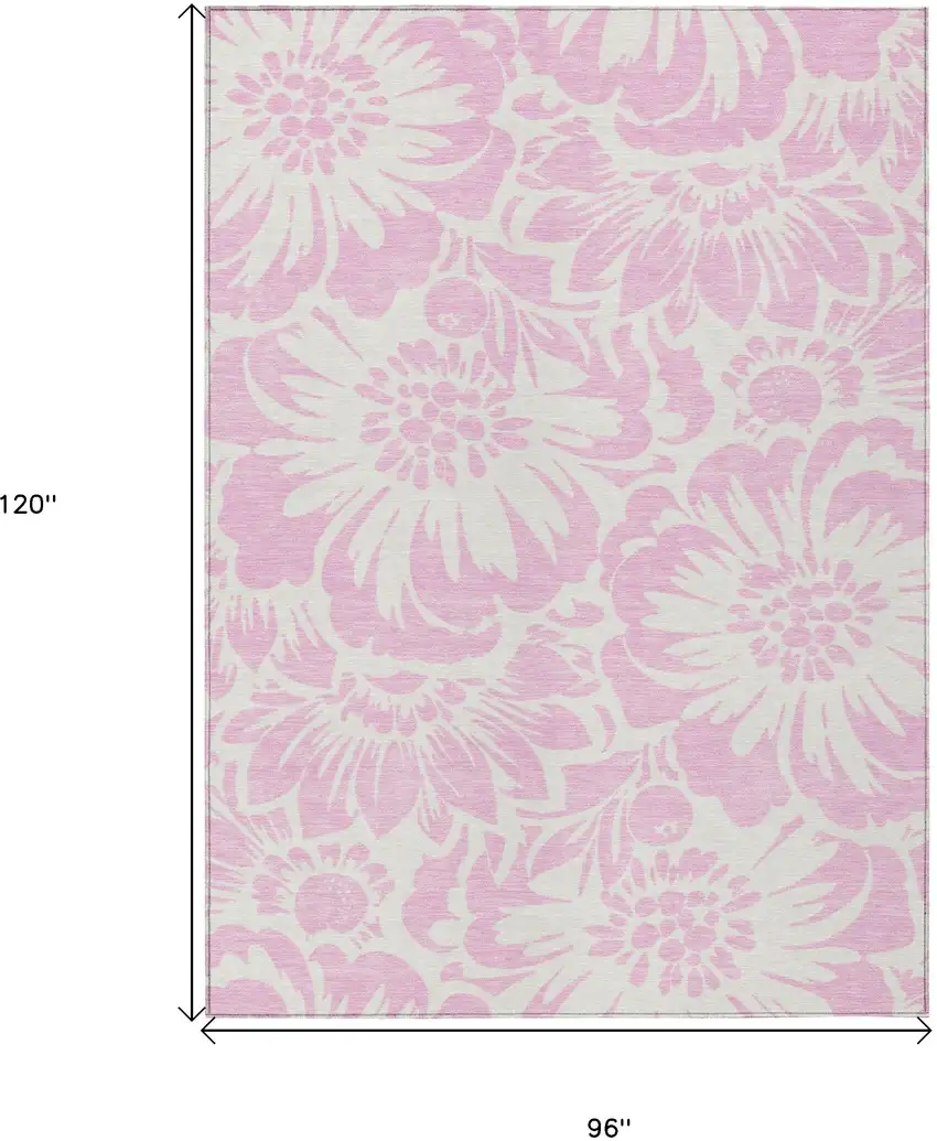 Pink and Ivory Floral Washable Non Skid Indoor Outdoor Area Rug Photo 3