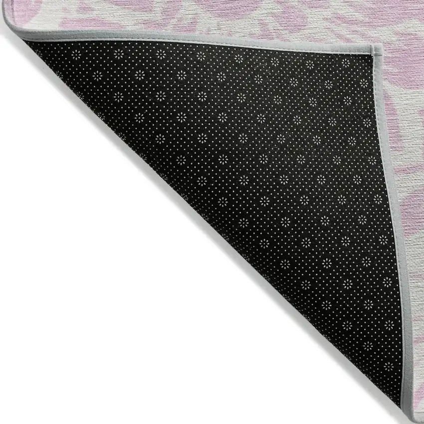 Pink and Ivory Floral Washable Non Skid Indoor Outdoor Area Rug Photo 4