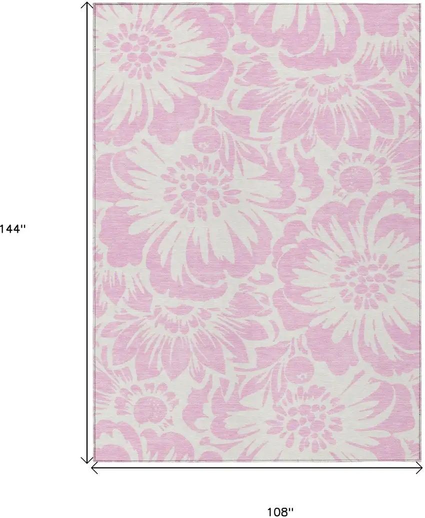 Pink and Ivory Floral Washable Non Skid Indoor Outdoor Area Rug Photo 3