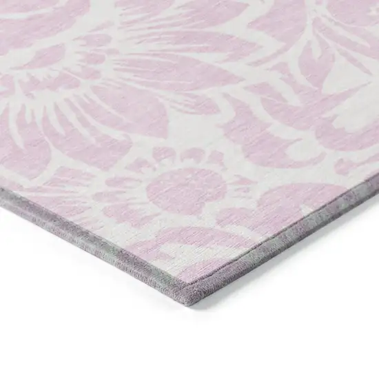 Pink and Ivory Floral Washable Non Skid Indoor Outdoor Area Rug Photo 7