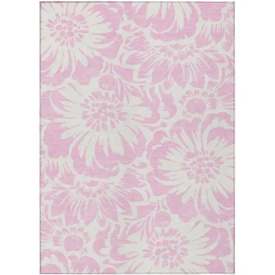 Pink and Ivory Floral Washable Non Skid Indoor Outdoor Area Rug Photo 2