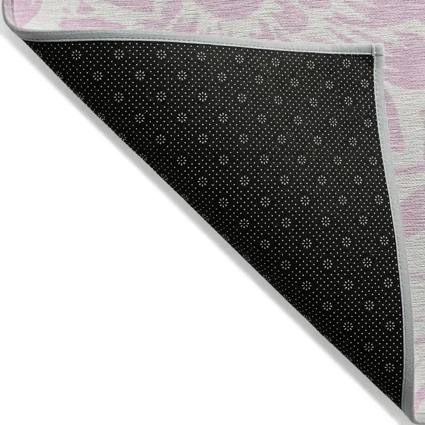 Pink and Ivory Floral Washable Non Skid Indoor Outdoor Area Rug Photo 6