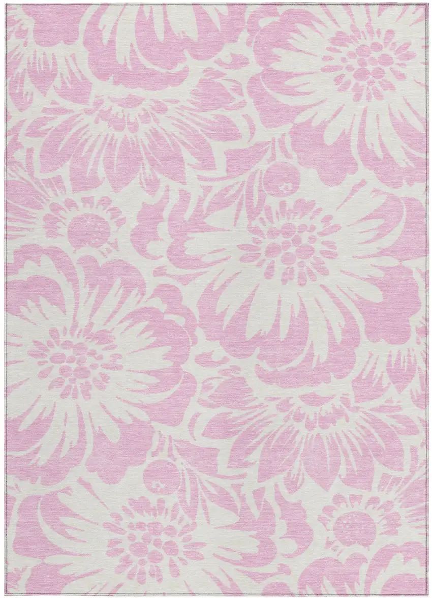 Pink and Ivory Floral Washable Non Skid Indoor Outdoor Area Rug Photo 5