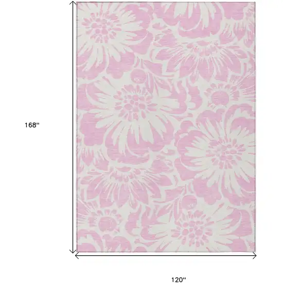 Pink and Ivory Floral Washable Non Skid Indoor Outdoor Area Rug Photo 3
