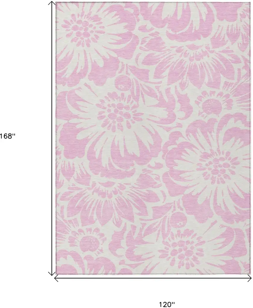Pink and Ivory Floral Washable Non Skid Indoor Outdoor Area Rug Photo 3