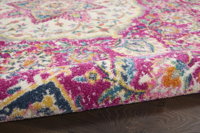 Pink and Ivory Medallion Area Rug Photo 3