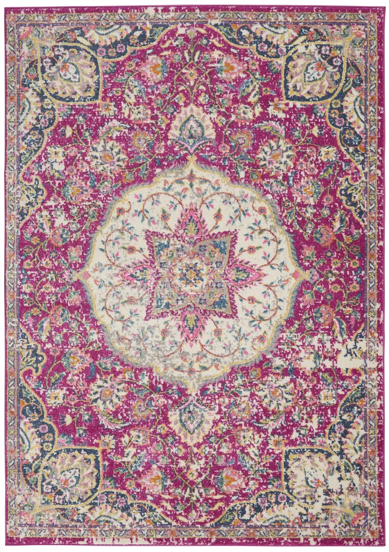 Pink and Ivory Medallion Area Rug Photo 1