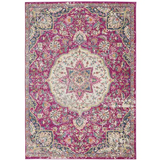 Pink and Ivory Medallion Area Rug Photo 1