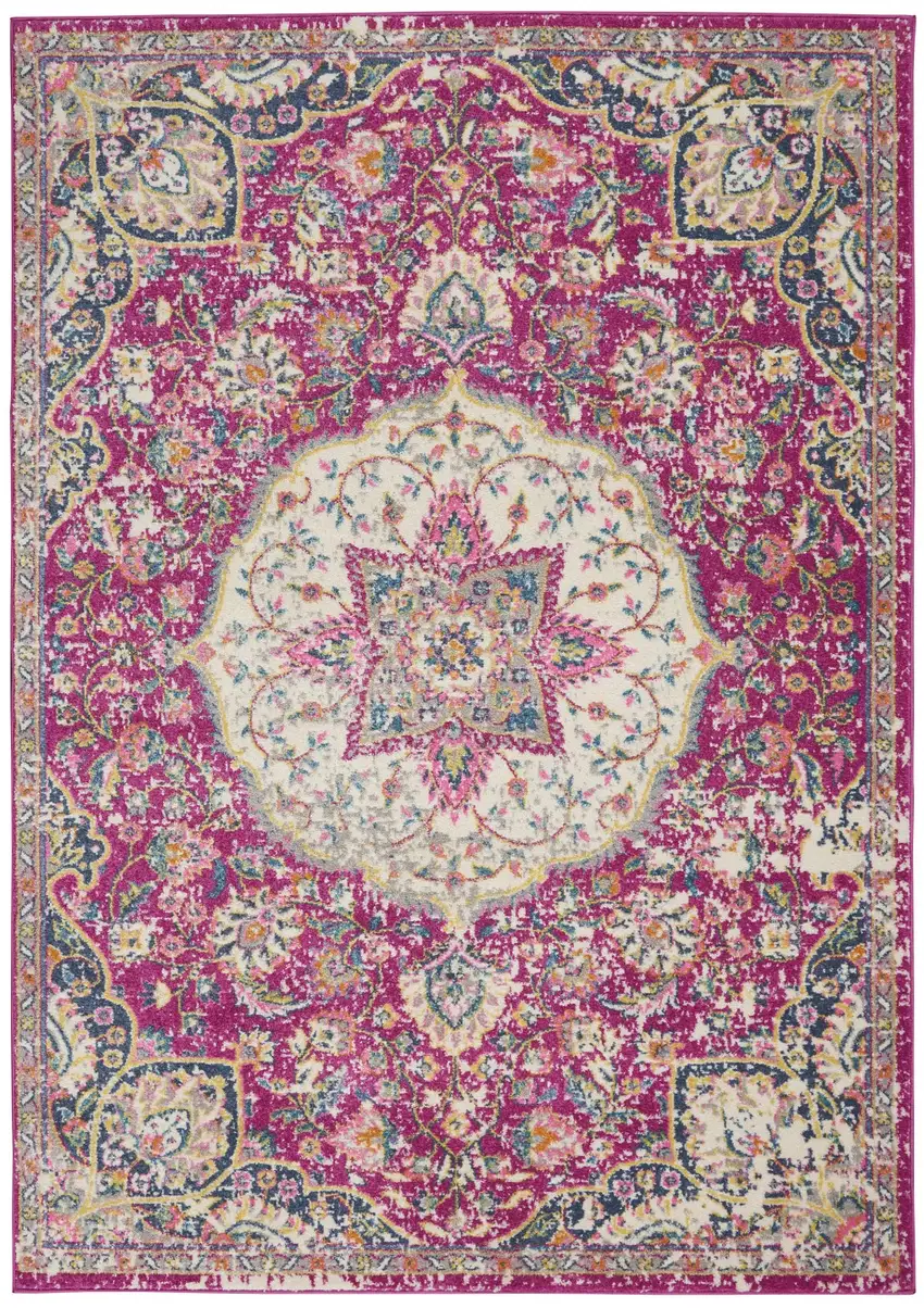 Pink and Ivory Medallion Area Rug Photo 1