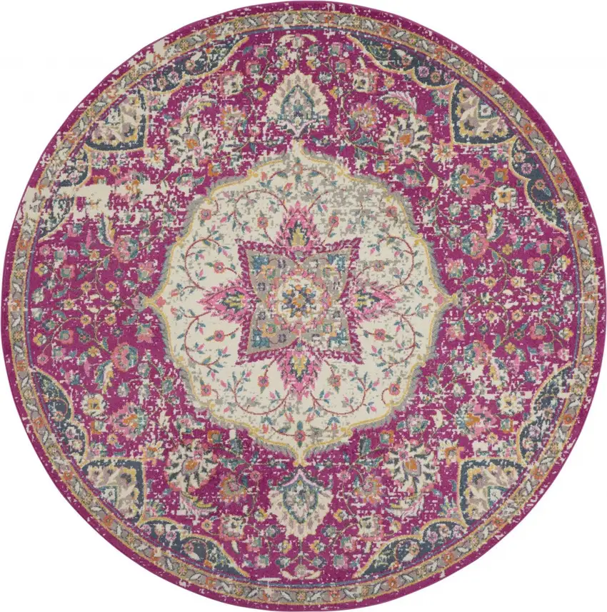 Pink and Ivory Medallion Area Rug Photo 9