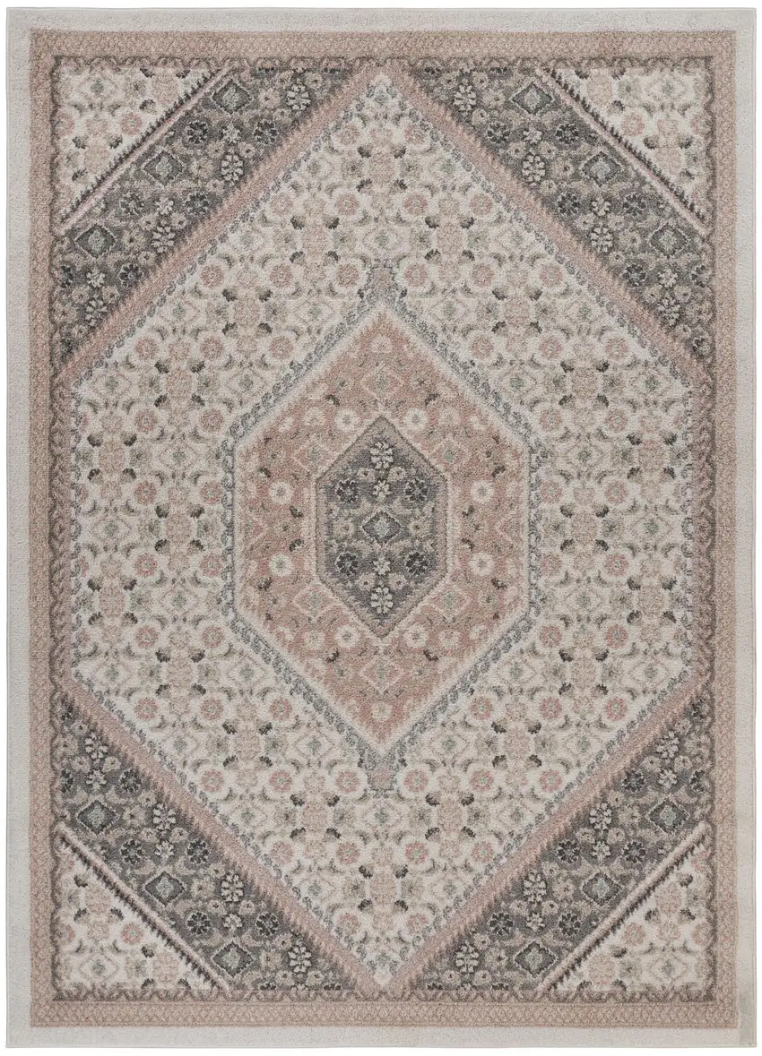 Pink and Ivory Medallion Area Rug Photo 2