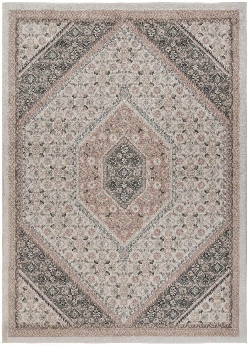 Pink and Ivory Medallion Area Rug Photo 4
