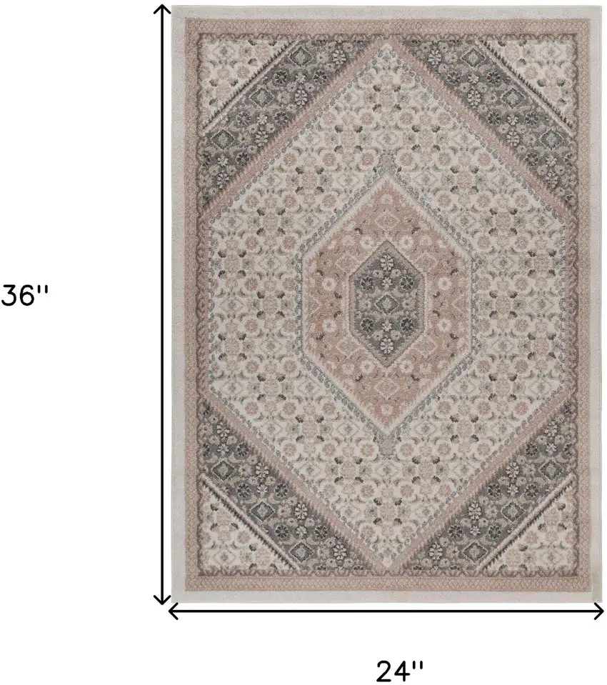 Pink and Ivory Medallion Area Rug Photo 3