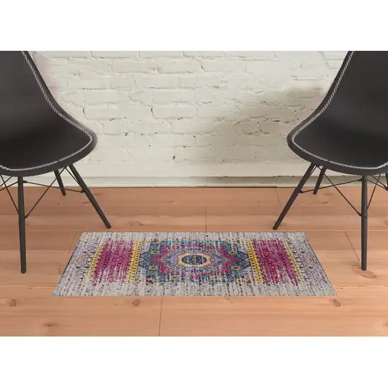 Pink and Ivory Medallion Power Loom Area Rug Photo 3