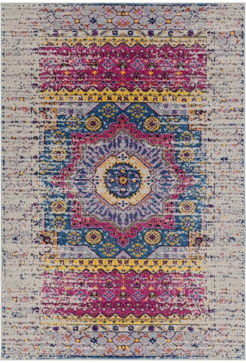 Pink and Ivory Medallion Power Loom Area Rug Photo 1