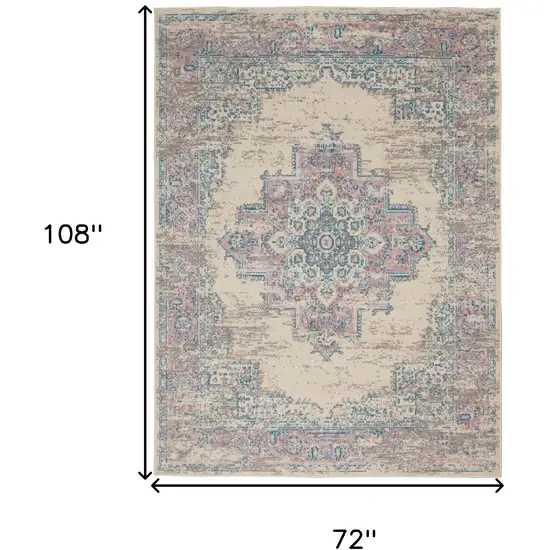 Ivory Pink And Blue Medallion Area Rug Photo 3