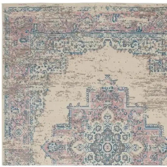 Ivory Pink And Blue Medallion Area Rug Photo 4