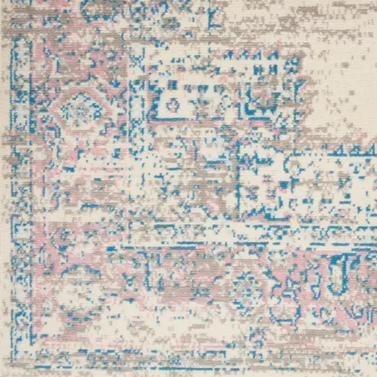 Pink and Ivory Medallion Power Loom Area Rug Photo 5