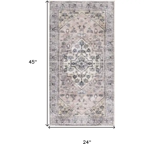 Pink and Ivory Medallion Power Loom Distressed Washable Non Skid Area Rug Photo 3