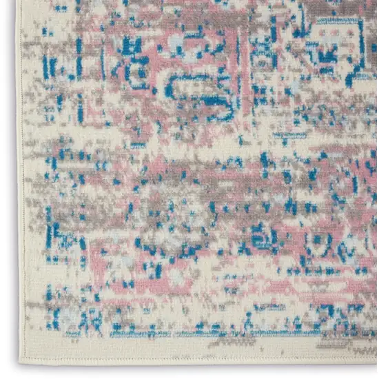 12' Pink And Ivory Medallion Runner Rug Photo 9