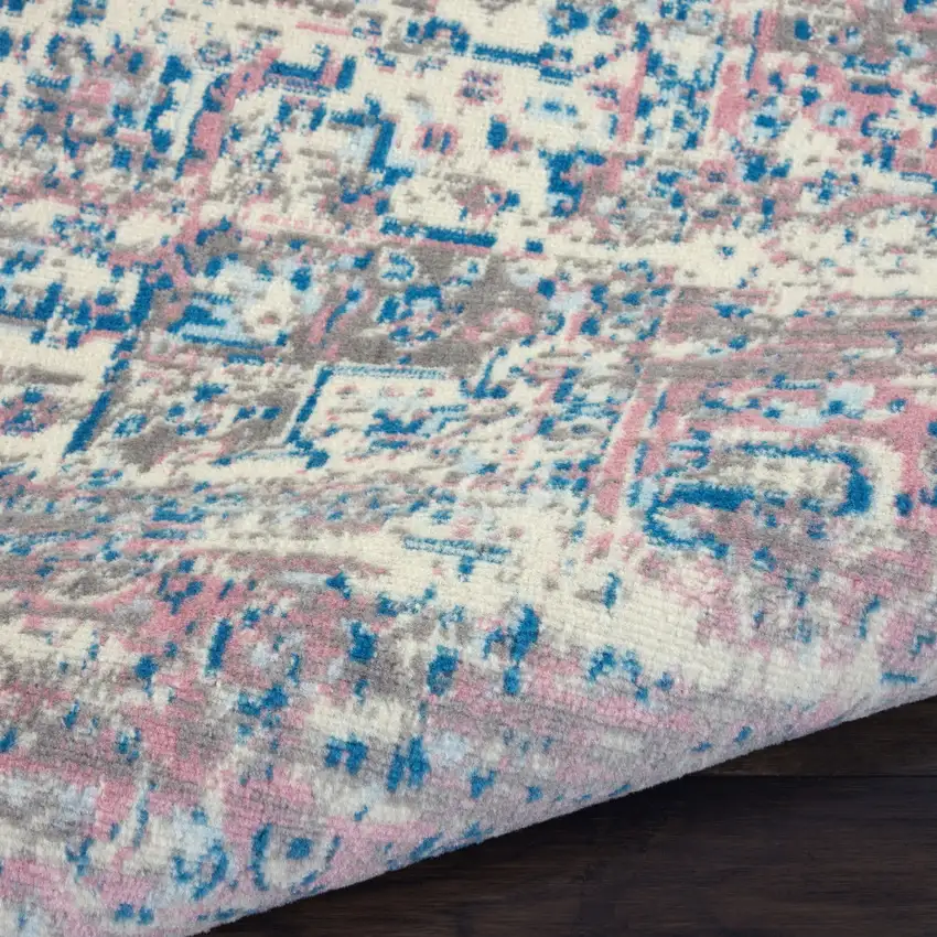 12' Pink And Ivory Medallion Runner Rug Photo 8