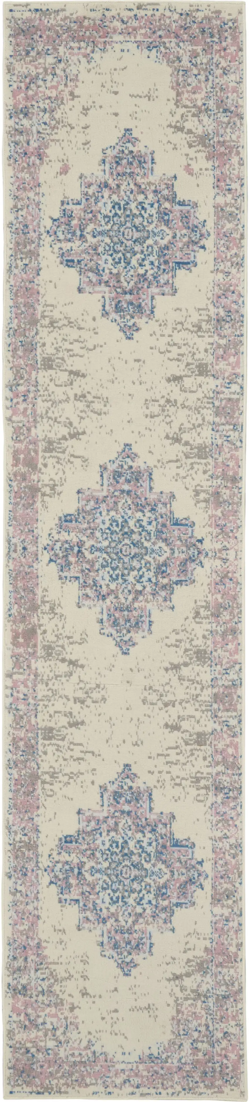 Pink and Ivory Medallion Power Loom Runner Rug Photo 2