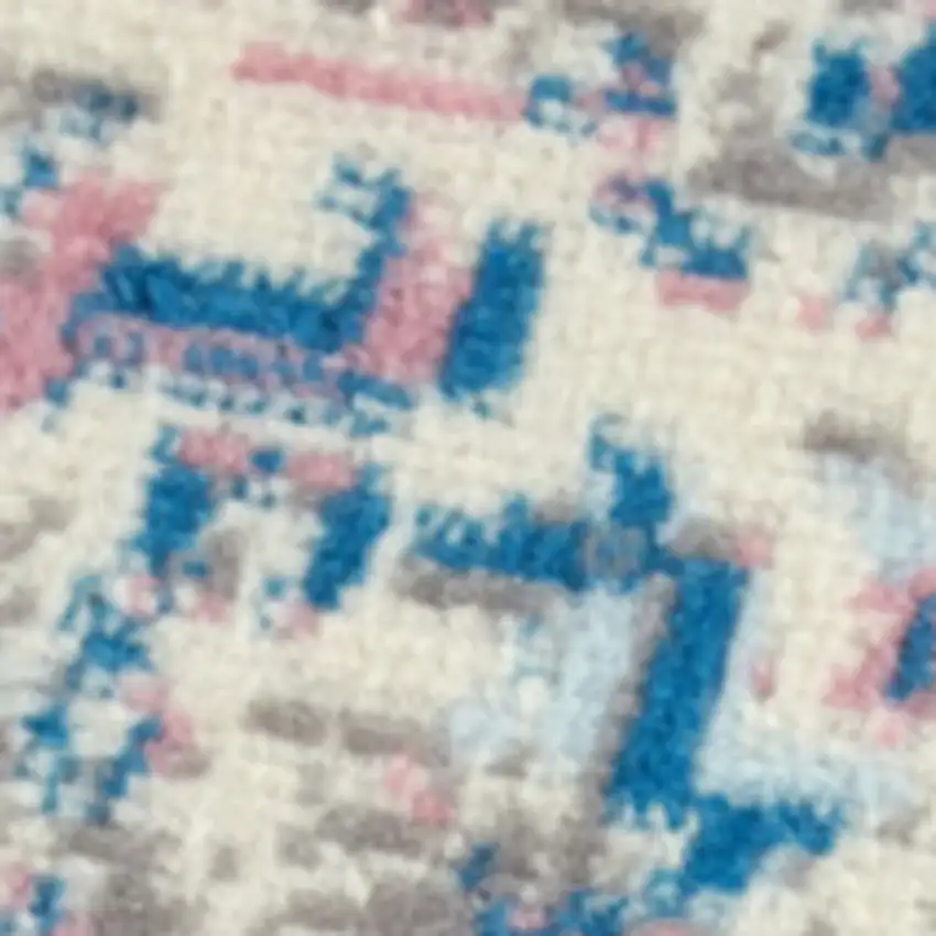 Pink and Ivory Medallion Power Loom Runner Rug Photo 4
