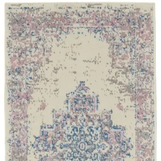 10' Pink And Ivory Medallion Runner Rug Photo 3