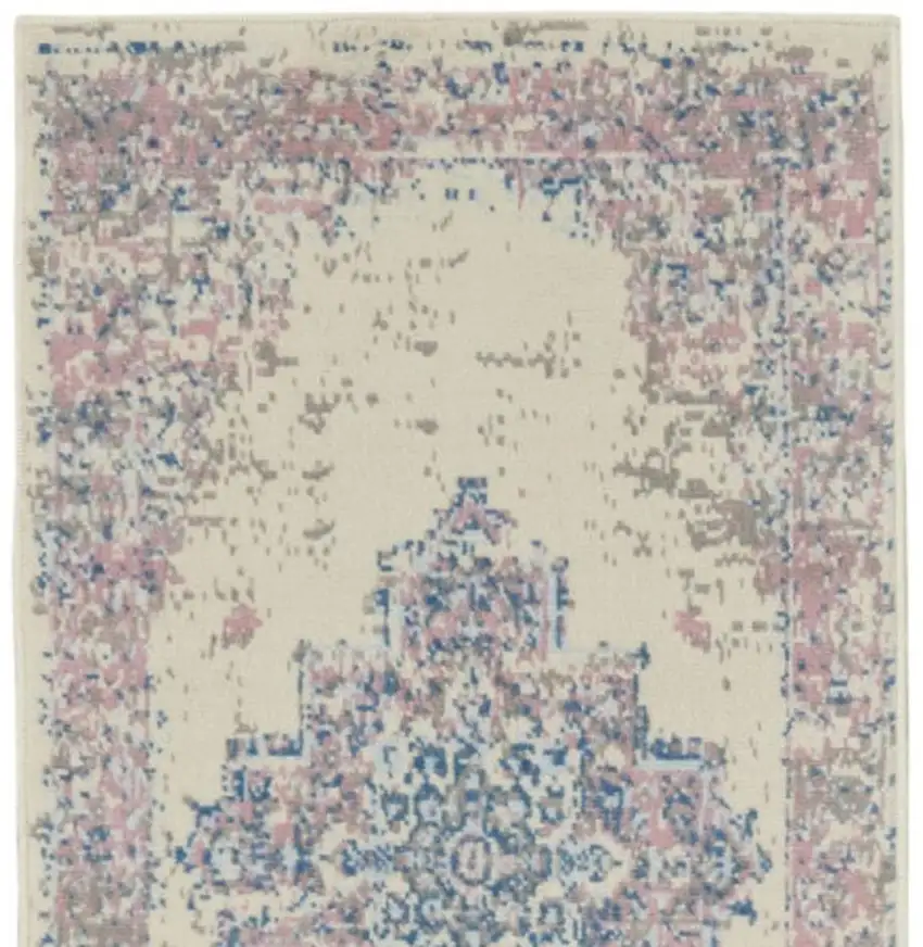 10' Pink And Ivory Medallion Runner Rug Photo 3