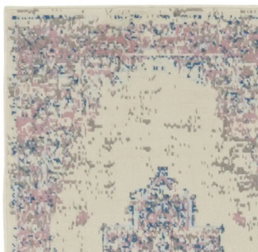 10' Pink And Ivory Medallion Runner Rug Photo 1