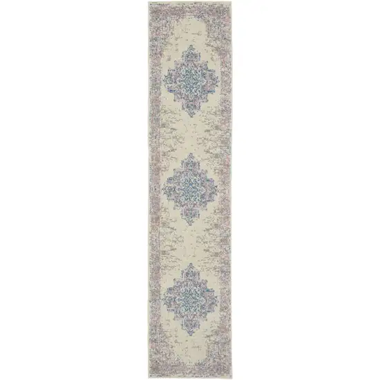 10' Pink And Ivory Medallion Runner Rug Photo 4