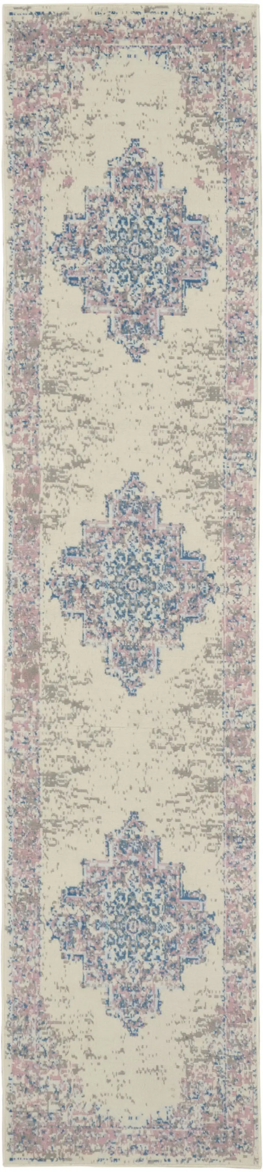 10' Pink And Ivory Medallion Runner Rug Photo 4