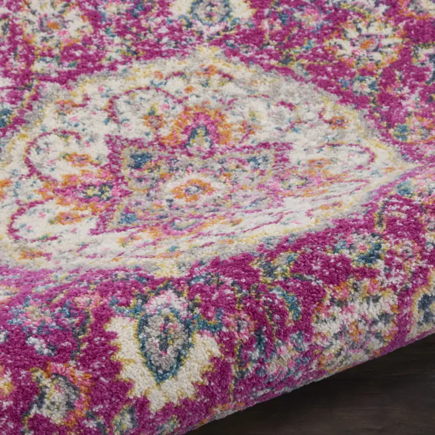 8' Pink And Ivory Medallion Runner Rug Photo 5
