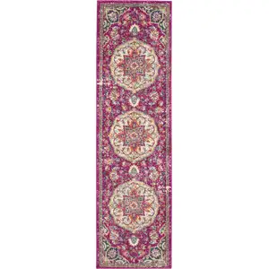 Photo of Pink and Ivory Medallion Runner Rug