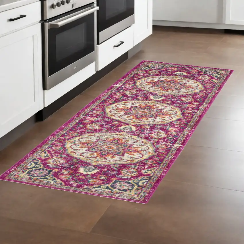 8' Pink Dhurrie Runner Rug Photo 1