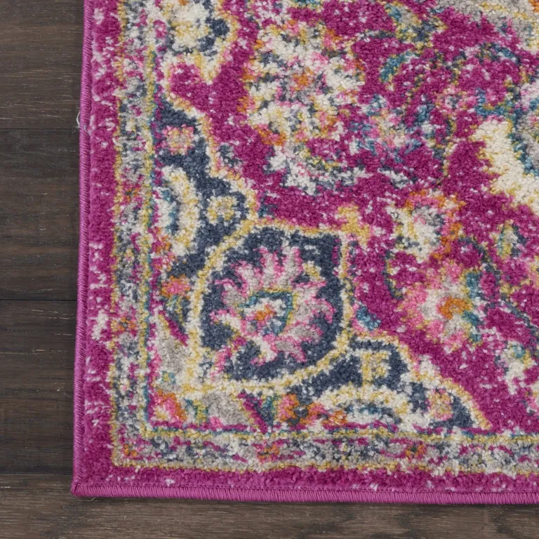 Pink and Ivory Medallion Runner Rug Photo 4