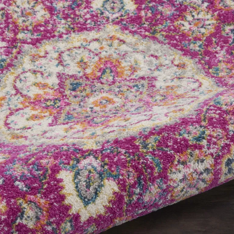 Pink and Ivory Medallion Runner Rug Photo 2