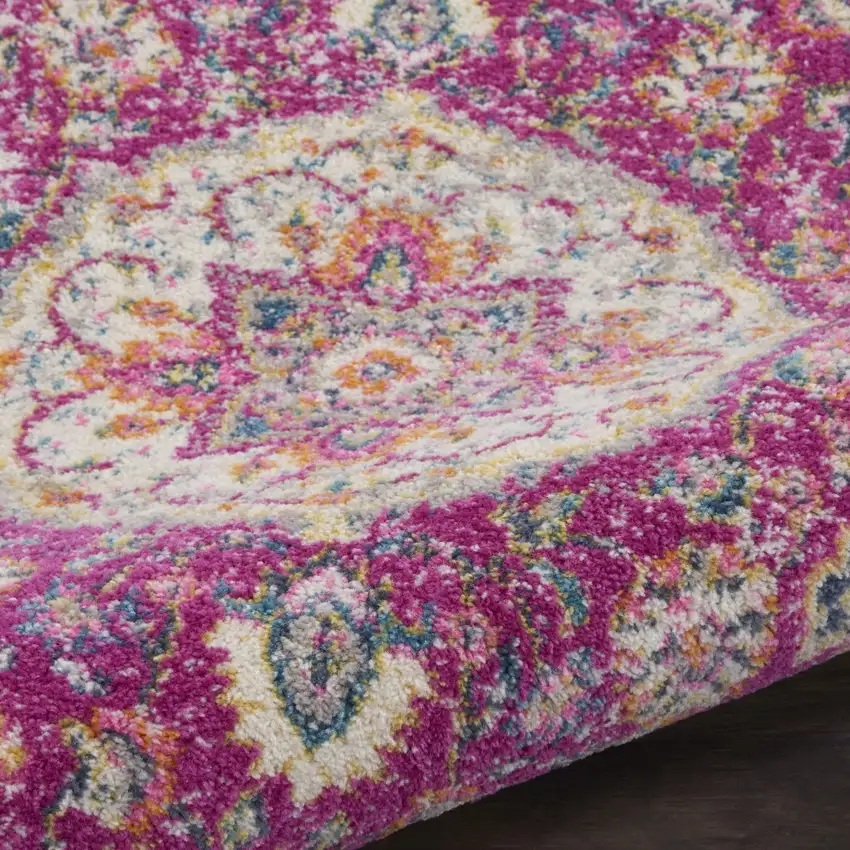 Pink and Ivory Medallion Runner Rug Photo 2