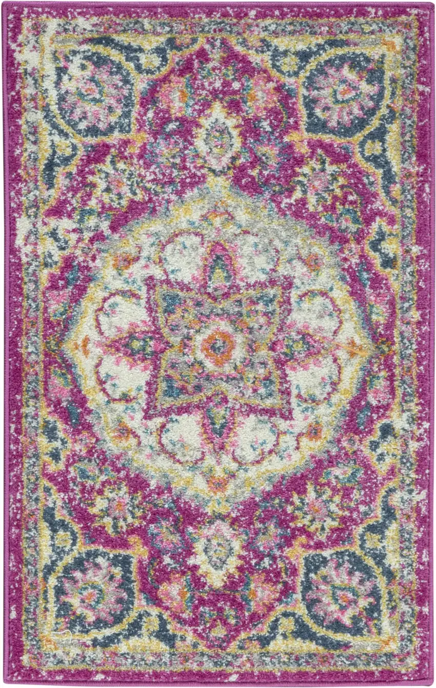 Pink and Ivory Medallion Scatter Rug Photo 1