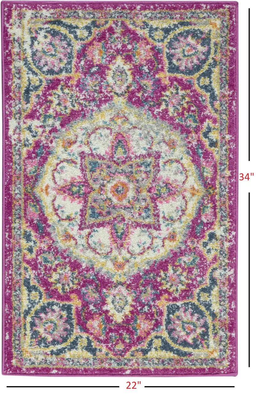 Pink and Ivory Medallion Scatter Rug Photo 3