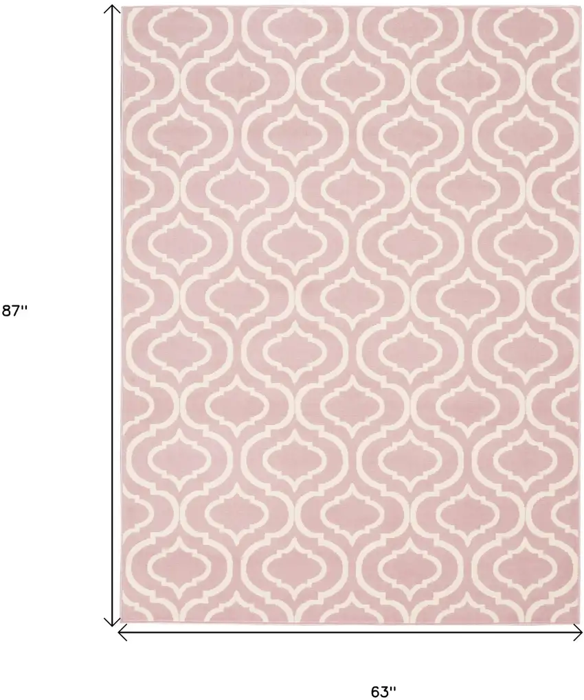 Pink and Ivory Moroccan Power Loom Area Rug Photo 3