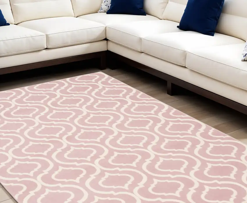 Pink and Ivory Moroccan Power Loom Area Rug Photo 1