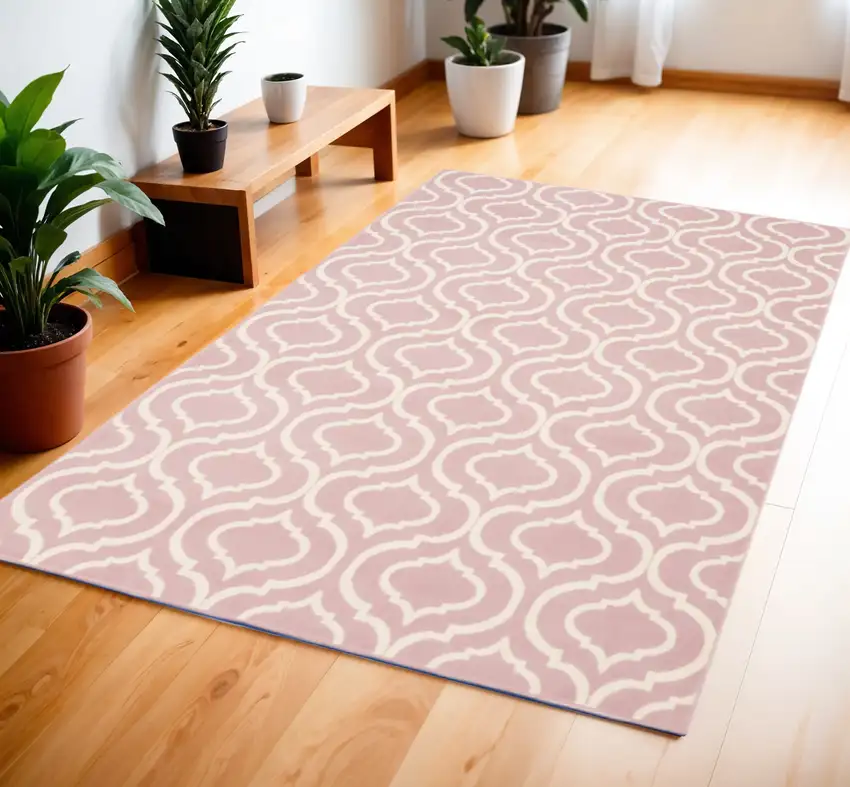 Pink and Ivory Moroccan Power Loom Area Rug Photo 1