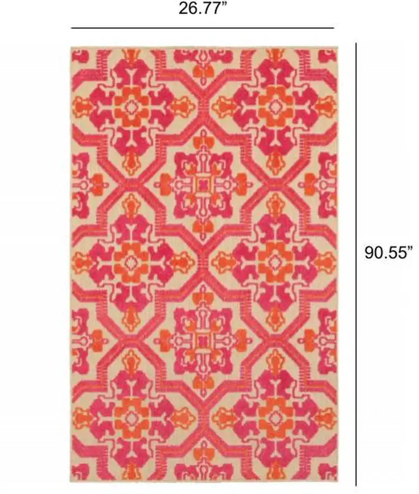 Pink and Orange Medallion Indoor Outdoor Area Rug Photo 5